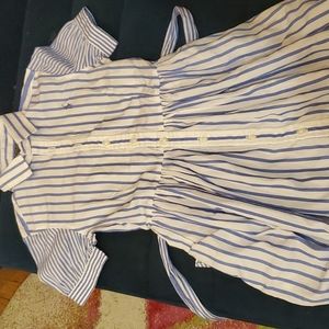 Girl's stripped dress. Size 10. White and blue.  Shirt style.